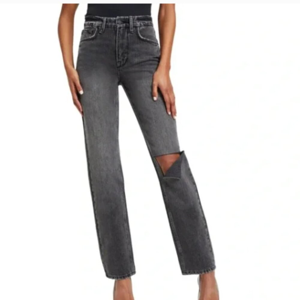NWT Good American Good '90s Icon Straight Leg Jeans Black 267 Wash Size 16